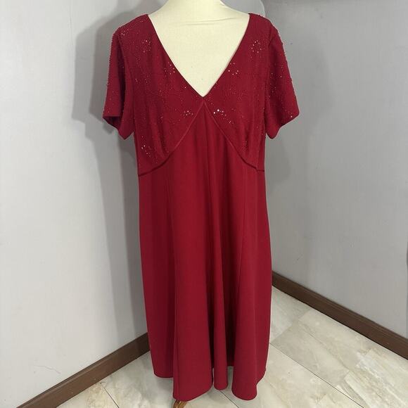 Adrianna Papell Plus Beaded Flutter Sleeve Cocktail Dress Red 20W Formal Evening - Picture 10 of 10